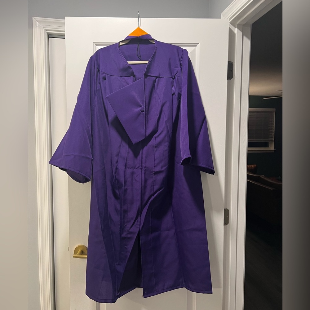 Purple Graduation Cap, Gown and Hood